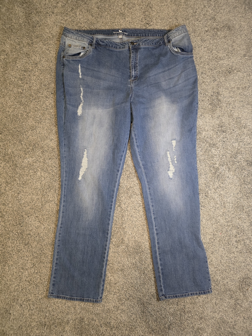 Woman Within Straight Leg Distressed Blue Jeans